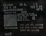 Lot of (2) Westinghouse EB1030 1 Pole Circuit Breaker 30A 120V 1 PH Bolt-On