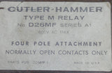 Cutler-Hammer D26MF Type M Relay Four Pole Attachment N.O. Only 600VAC Max