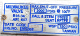 Milwaukee Valve 35SS0F 1" Shut-Off Ball Valve 2000PSIG @ 1000176F Max Pressure