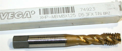 Vega M8 X 1.25 D5 3 flute Tin Coated Spiral Fluted Tap 74923 New