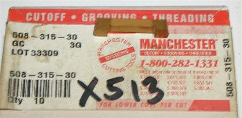 Lot of 3 New Manchester Grooving Carbide Inserts 508-315-30