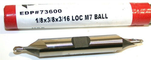 Up to 2 Brubaker 1/8" Diameter 3/8" Shank 2 Flute HSS Ball Double End Mill 73600