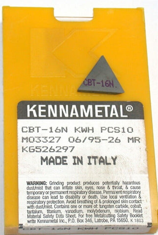 Lot of 10 New Kennametal Triangle, CBT Chipbreaker for Indexables CBT-16N
