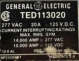 Lot of (3) General Electric TED113020 1-Pole Circuit Breaker 20A 277VAC 1PH