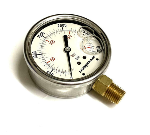 Nuova Fima HC1P-210S Liquid Filled Pressure Gauge 0-3000 PSI 1/4" NPT (5 Avail.)