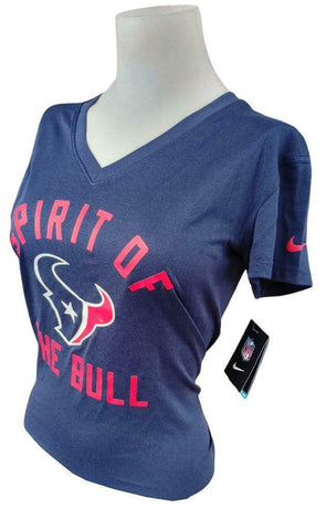Nike Dri Fit Women's Houston Texans Spirit Of The Bull Navy Short Sleeve Shirt S