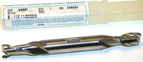 Greenfield Putnam 11/32 Diameter 3/8 Shank 2 Flute HSS Double End Mill 94837 New