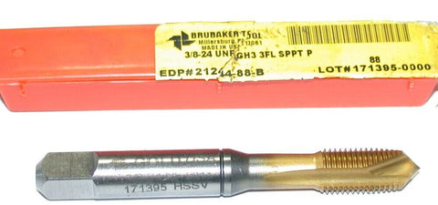 Brubaker Gold 3/8"-24 NF GH3 3 flute spiral point Tap 21244 New