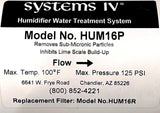 Systems IV HUM16P Humidifier Water Treatment System Filter 125 PSI 100°F