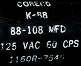 CORECO K-88 CAPACITOR 88-108 MFD 125 VAC 60 CPS