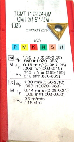 Lot of 9 New Sandvik Indexable Turning Carbide Inserts TCMT 11 02 04-UM 1025