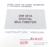 Tektronix DM 501A Digital Multimeter Instruction Manual