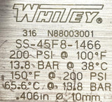 Whitey SS-45F8-1466 Stainless Steel Ball Valve 200 PSI @ 100°F 1/2" NPT