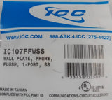 Lot of (2) ICC IC107FFWSS Single Phone Line Flush Wall Plate SS - White