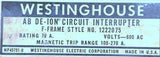 Westinghouse F3070 3-Pole F-Frame Circuit Breaker 70A 600VAC 3PH