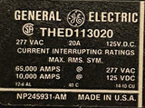 Lot of (3) General Electric THED113020 1-Pole Circuit Breaker 20A 277VAC 1PH