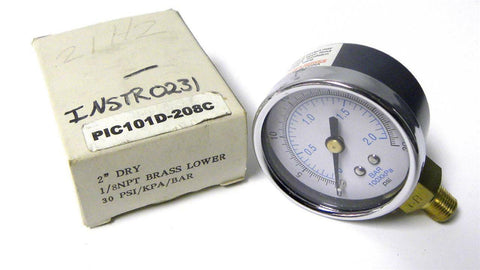 BRAND NEW 2" PRESSURE GAUGE 0-30 PSI / KPA / BAR 1/8" NPT