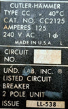Cutler-Hammer CC2125 2 Pole Circuit Breaker 125A 240VAC 1 PH