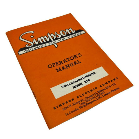 Simpson Model 270 Volt-Ohm-Milliammeter Operator's Manual