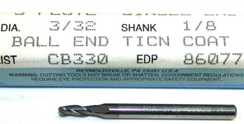 Niagara Carbide 3/32" Diameter 3 Flute TINC Coat Ball End Mills 86077 New
