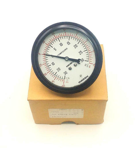 New Marsh  KM0BC325  Panel Mount Air Pressure / Vacuum Gauge 3-1/4" Face 0-30