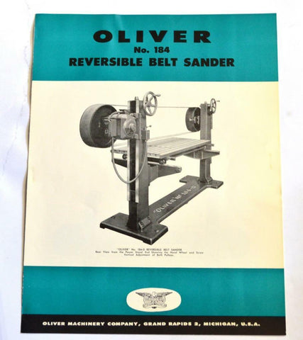 OLIVER MACHINE 184 REVERSIBLE BELT SANDER BROCHURE