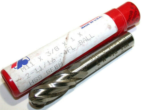 Up to 4 Regal Beloit 11mm 3/8" Shank 4 Flute HSS Ball End Mills New