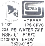 Spears 2329-015C True Union Ball Valve Socket FIPT 1-1/2" ACBEBE 73°F 235psi