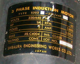 Shibaura  S202  3-220/440  3-Phase Induction Motor 1/4 HP 220/440 VAC