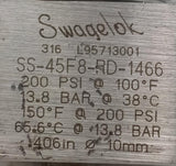 Swagelok SS-45F8-RD-1466 Ball Valve 1/2" NPT 200 PSI @ 100°F SS