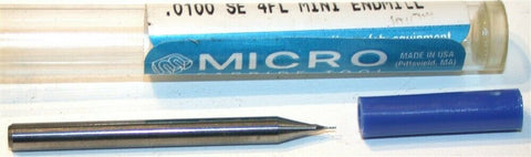 Micro Carbide 4-Flute Carbide .0100" Diameter Mini End Mill 1400100 New