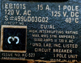 Westinghouse EB1015 1 Pole Circuit Breaker 15A 120VAC 125VDC