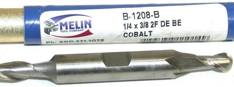 Up to 3 New Melin 1/4" Diameter 3/8 Shank 2 Flute Cobalt Ball End Mill B-1208-B