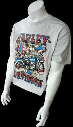 Harley Davidson Motorcycle Men's Skull Graphic Light Gray Shirt Size Large