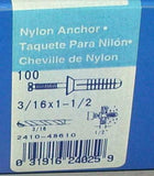 New Box of 100 Star  2410-48610  Nylon Anchors 3/16" X 1-1/2"