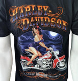 Harley Davidson Motorcycle Men's Classic Models Woman On Bike Black Shirt Size S