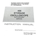 Tektronix 466 Storage Oscilloscope With Options Service Instruction Manual