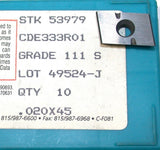 Lot of 10 New Ingersoll Carbide 78° Parallelogram Milling Inserts CDE333R01 111S