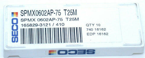 Lot of 10 New Seco Indexable Coated Carbide Drilling Inserts SPMX0602AP-75 T25M