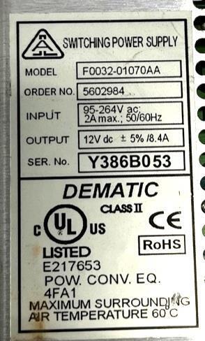 Siemens Dematic F0032-01070AA Switching Power Supply 12VDC 60°C ...