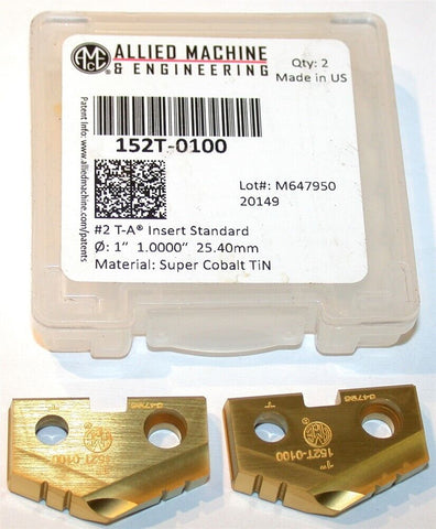 2 Allied Machine Original T-A 1" Carbide Coated Spade Drilling Insert 152T-0100