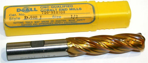 DoAll 1/2" Diameter 1/2" Shank 4 Flute HSS End Mills D-908 J