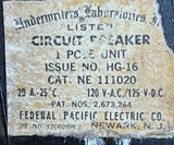 Federal Pacific NE111020 1 Pole Circuit Breaker 20A 120VAC 1 Phase Bolt-On