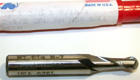 Up to 4 New Regal Beloit 7mm 3/8" Shank 2 Flute HSS Ball End Mills