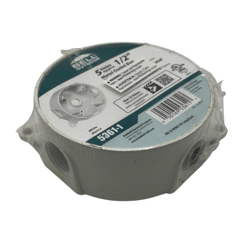 Hubbell Bell Outdoor 5361-1 Metal Outlet Box Wet Locations White 5 Holes 1/2"