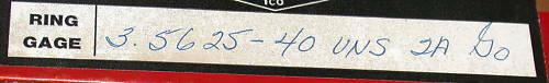 PMC INDUSTRIES THREAD RING GAGE 3.5625-40 UNS 2A GO