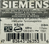 Siemens B220 2 Pole Circuit Breaker 20A 120/240VAC 60HZ 1 PH Bolt-On