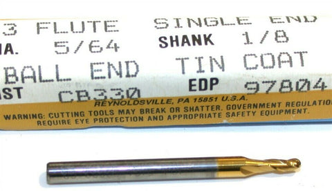 Niagara Carbide 5/64" Diameter 3 Flute TiN Coat Ball End Mill 97804 New