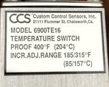 CCS 6900TE16 Temperature Switch 185-315 Deg. F  400 Deg. F Proof