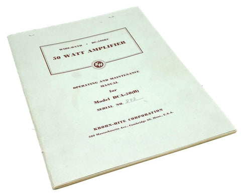 Krohn-Hite Model DCA-50 50W Amplifier Operating & Maintenance Manual